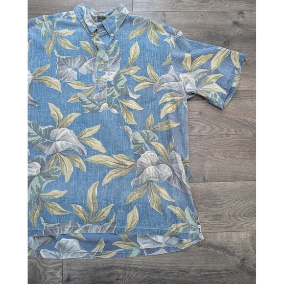 Reyn Spooner Hawaiian Shirt Mens XXL Blue Floral Leaf Print - Picture 3 of 4